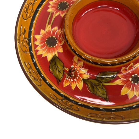 Pier 1 Sunflower Chip and Dip Server 12" Diameter Ceramic Round - Picture 5 of 9
